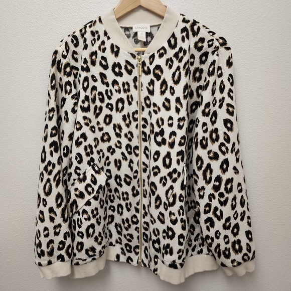 Chico's Jackets & Blazers - Chico's Leopard Print Shacket Jacket Coat Lightweight Full Zip Women's Size XXL